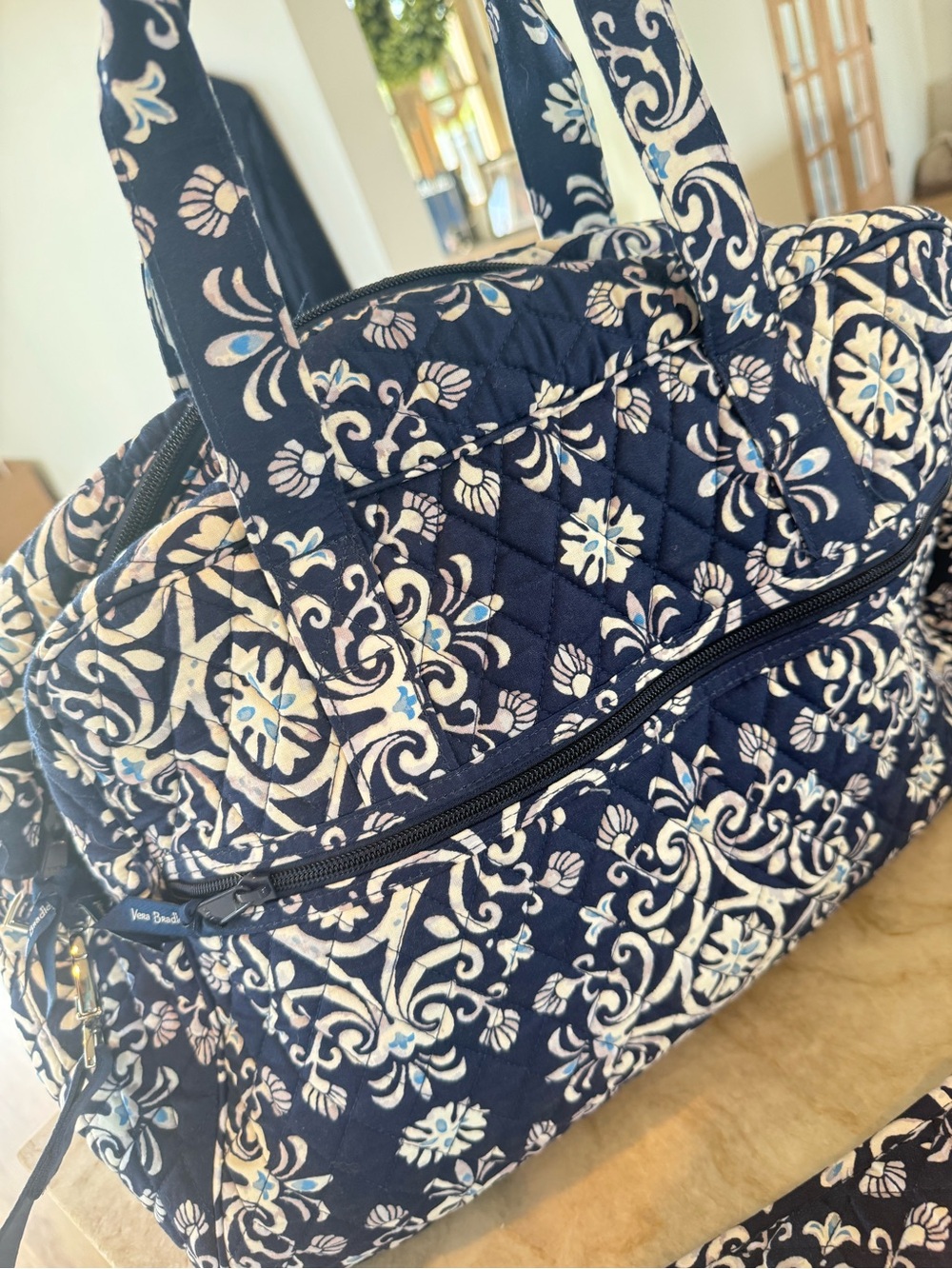 Vera Bradley Weekender Duffel Overnight Travel Bag Blue White Quilted Carry On